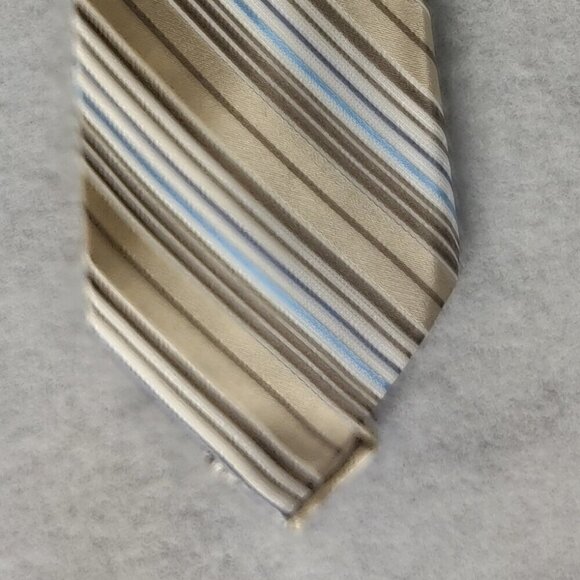 Croft & Barrow Men's Brown, Tan, Silver, Blue, White, 100% Silk Striped Necktie - Picture 3 of 8